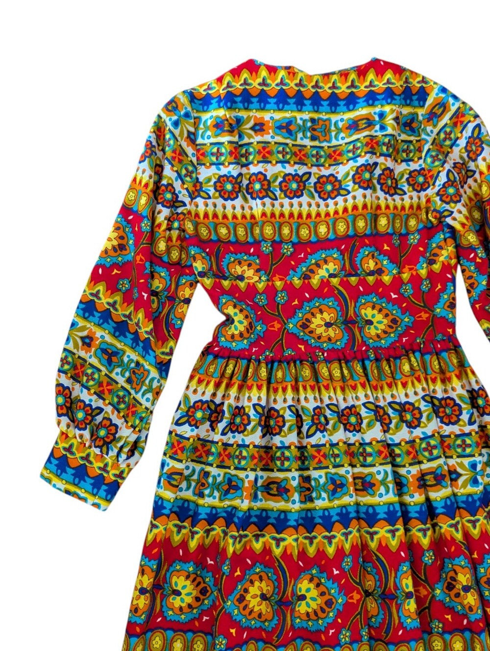 Vtg 60s Leland Of California Boho Long Sleeve Maxi Dress Hippie Multicolor - Picture 7 of 11